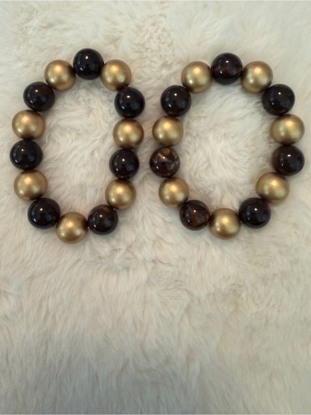 Gold and Chocolate Brown Beaded Stretch Bracelet Set - Women Jewelry